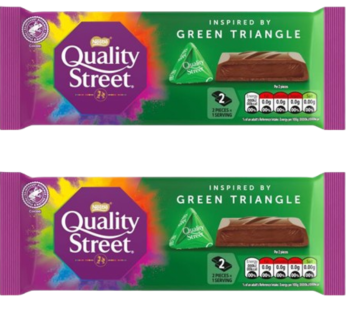 Quality Street Green Triangle Milk Chocolate Bar with Hazelnut Praline 84g By SSN Spark Systems Network (Pack of 2)